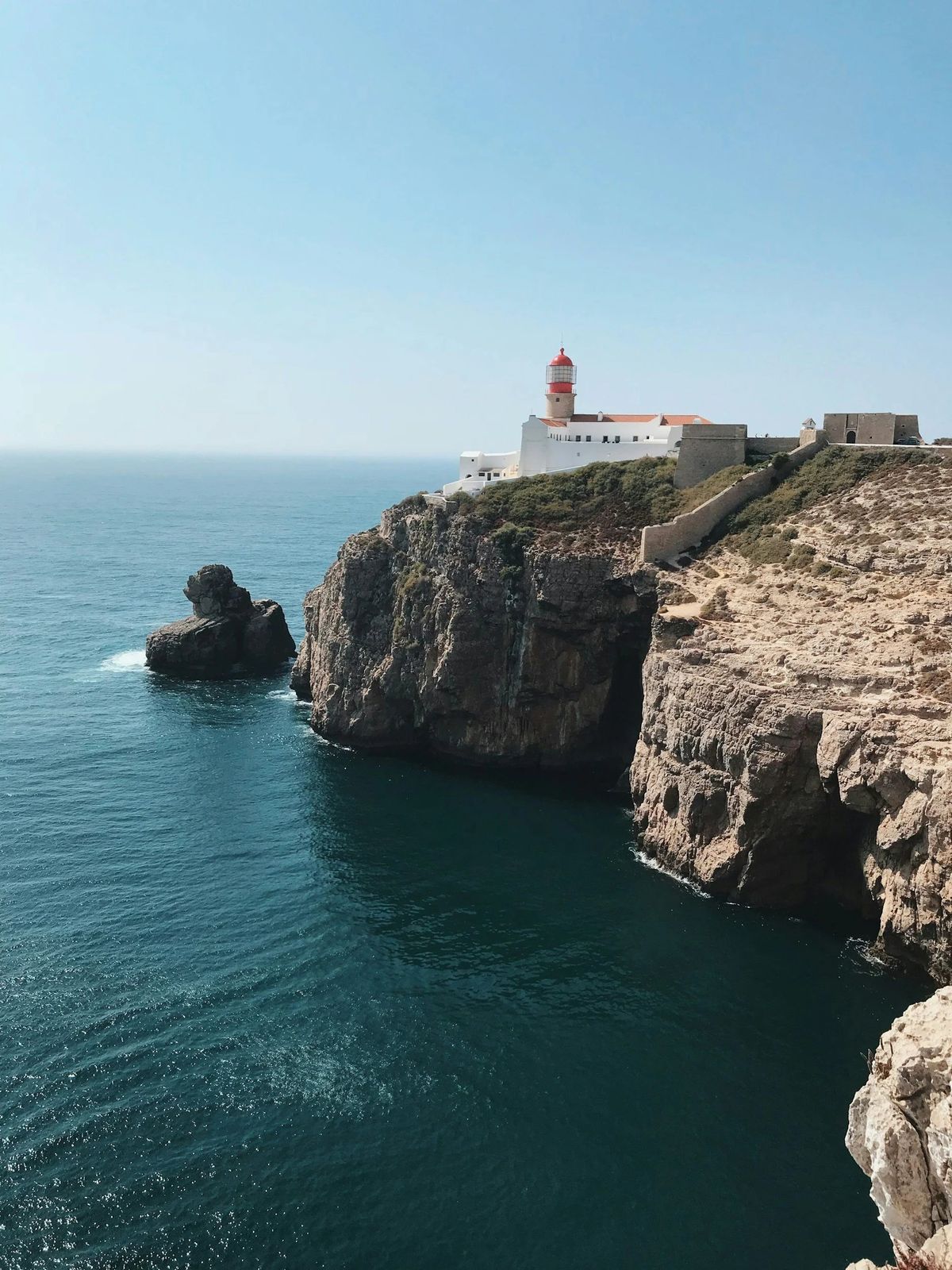The lighthouse at Cabo de São Vicente above the cliffs