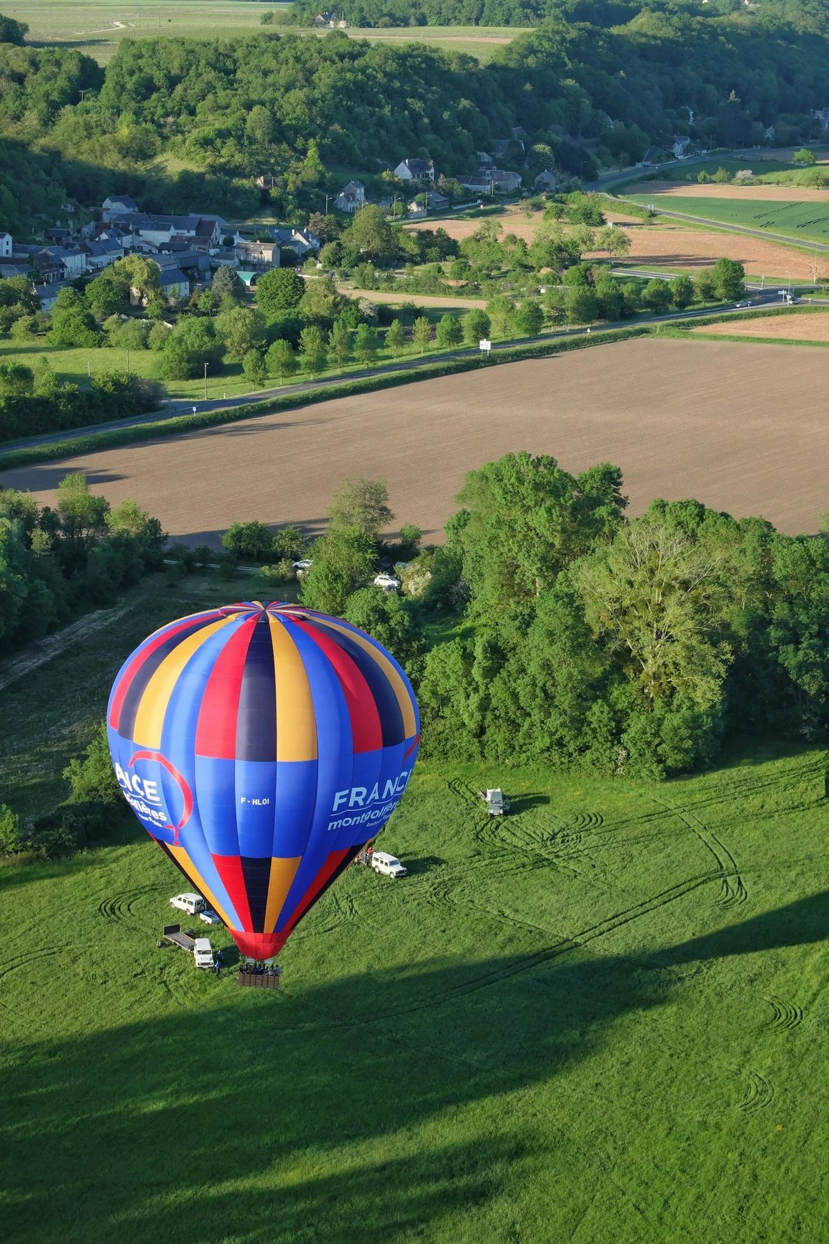 A hot-air balloon above the Loire countryside